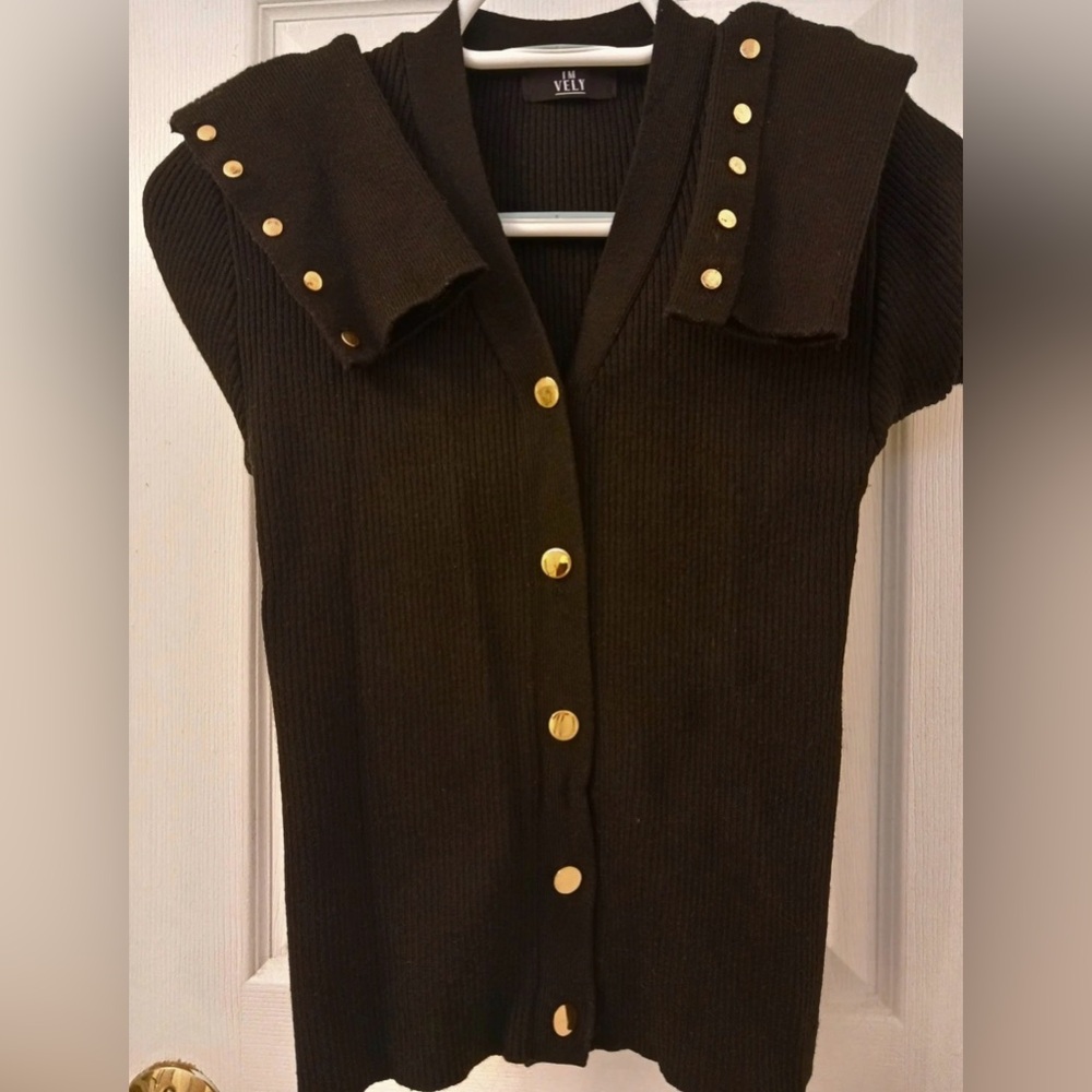 Anne Keline women’s black sweater with gold buttons size medium